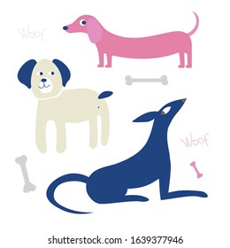 Set of dogs flat illustrations. 