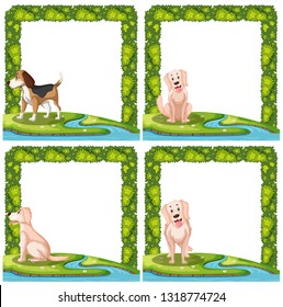 Set of dogs frame scenes illustration