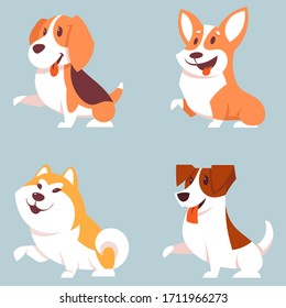 Set of dogs giving paw. Cute pets in cartoon style.