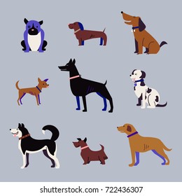 set of dogs, icons, funny vector illustration