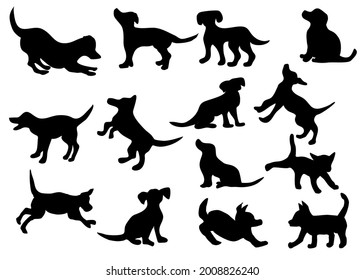 Set of dogs isolate on white background. Concept card ,put color , cute texture, fabric. Copy space for your text. Vector illustration.