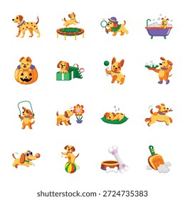 Set of Dogs and Mascot Flat Style Icons 
