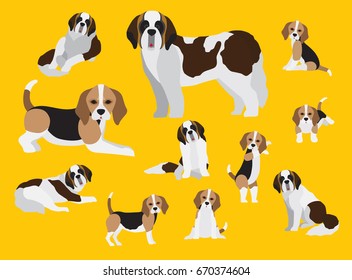 Set of dogs in modern flat style. Animal character design isolate background.  