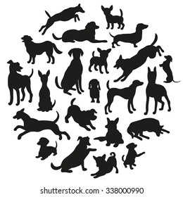 Set of dogs silhouette. Collection of vector silhouette in circle. Beautiful vector design.