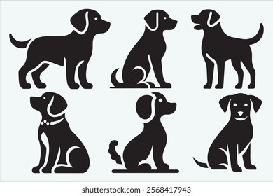 Set of dogs silhouette elegant canine pets in flat vector art