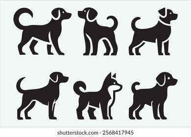 Set of dogs silhouette elegant canine pets in flat vector art