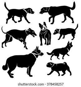 Set of dogs silhouette. Vector.