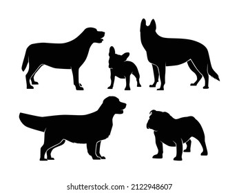 Set of Dogs Silhouette Vector Isolated - Animal Silhouette Illustration