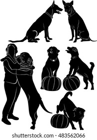 set of dogs silhouettes