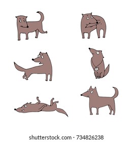A set of dogs in the style of children's illustration. Vector illustration isolated on white.