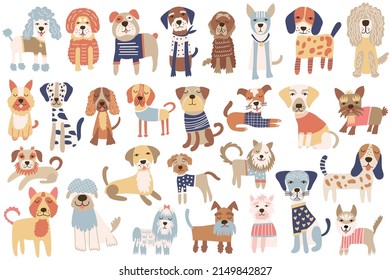 Set of dogs of various breeds. Cartoon Dog Clip art. Vector illustration.