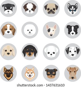 Set of Dogs Vector Illustration. 16 breeds puppy on a white background.