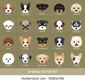 Set of Dogs Vector Illustration. 20 Puppy