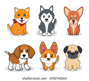 Set of Dogs Vector Illustration.