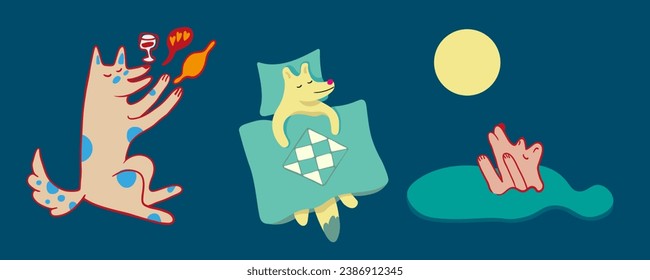 conjunto de perros en vector. Mascotas, animales lindos, protección animal.Plantilla para el afiche del logo de la etiqueta postal para el sitio web de la aplicación. Una serie de perros peludos de estilo plano