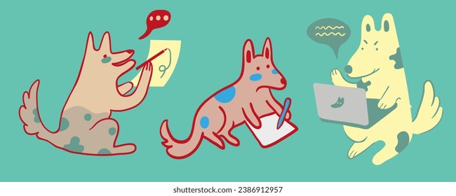 conjunto de perros en vector. Mascotas, animales lindos, protección animal.Plantilla para el afiche del logo de la etiqueta postal para el sitio web de la aplicación. Una serie de perros peludos de estilo plano