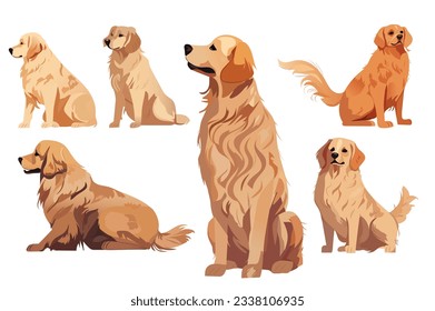 Set of dogs. A whimsical flat design showcasing a set of cartoon dogs. With their adorable features and expressive eyes. Vector illustration.