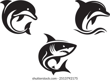 Conjunto de ilustración de Arte vectorial de silueta de delfín