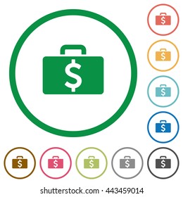 Set of dollar bag color round outlined flat icons on white background