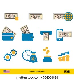 Set of dollar. Banknote and coin of dollar