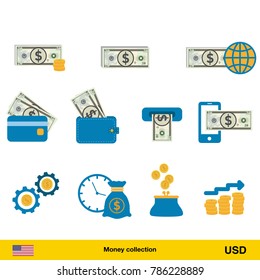 Set of dollar. Banknote and coin of dollar