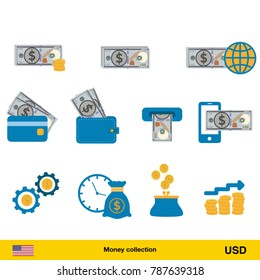 Set of dollar. Banknote and coin of dollar