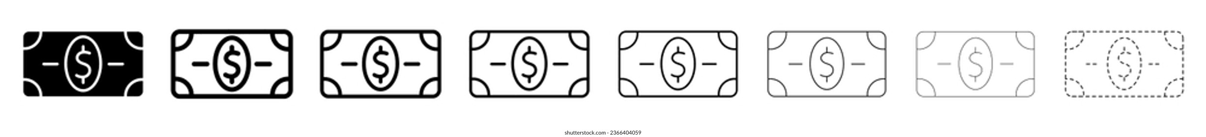 Set of Dollar Banknote different line shapes, thin line design vector illustration