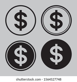 Set of dollar coin icons. Business and finance concept. 