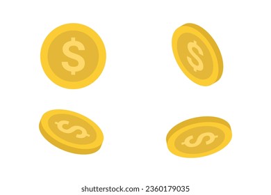 Set Dollar Coin Isolated On White Background. Finance And Business. Wallpaper. Vector Illustration