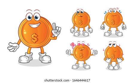 set of dollar coins cartoon. emoji with 5 expressive styles. cartoon mascot vector