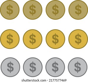 Set of dollar coins, vector illustration