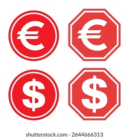 Set of dollar euro money symbol, business cash icon, save bank sign, vector illustratio .
