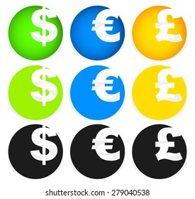 Set of dollar, euro and pound symbols