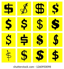  set of dollar icons isolated logos in the separately frames