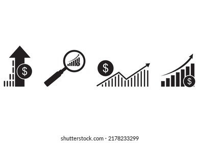 Set of dollar increase icons. Used for business finance.