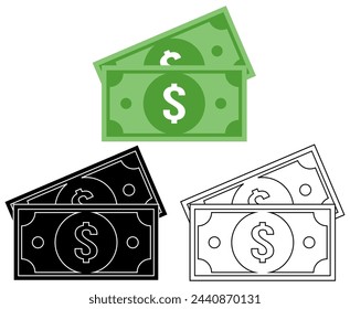 Set dollar money icon symbol flat design vector illustration