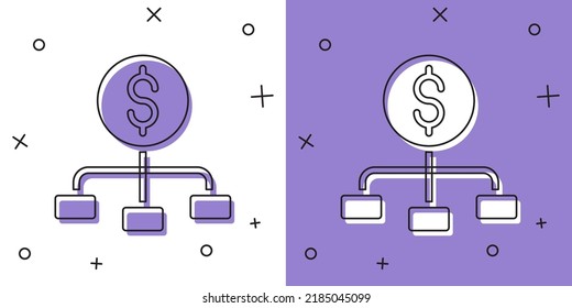 Set Dollar on top of financial hierarchy icon isolated on white and purple background.  Vector