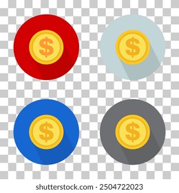 Conjunto de icono de papel moneda de dólar, símbolo en el fondo de color. Diseño aislado de Vector .