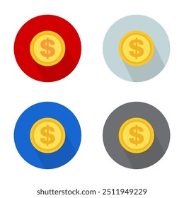 Conjunto de icono de papel moneda de dólar, símbolo en el fondo de color. Diseño aislado de Vector .