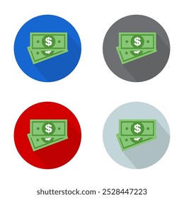 Set of Dollar paper money icon, symbol on color background. Vector isolated design .