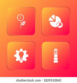 Set Dollar plant, Financial growth, Light bulb and gear and Lighthouse icon. Vector.