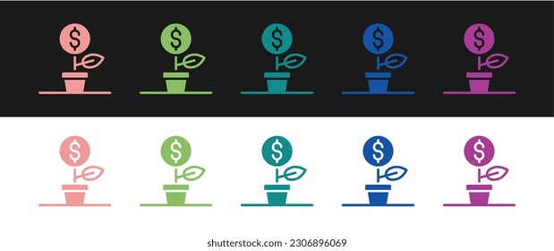 Setzen Sie eine Dollar-Pflanze Symbol einzeln auf schwarz-weißem Hintergrund. Wachstumskonzept für Unternehmensinvestitionen. Geldeinsparungen und Investitionen.  Vektorgrafik