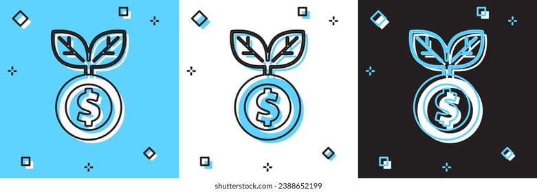 Set Dollar plant icon isolated on blue and white, black background. Business investment growth concept. Money savings and investment.  Vector