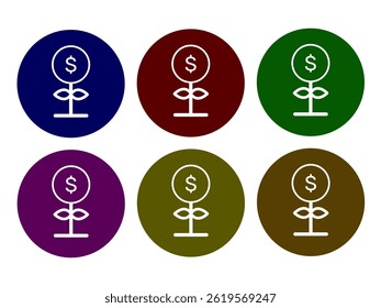 Set of dollar price growth on background of different colors
Vector icons of sprouts with a coin on background of different colors