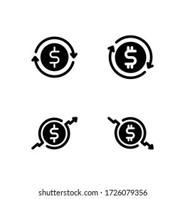 Conjunto de vector de diseño de icono de glifo de tipo de dólar. Ilustración del intercambio de dinero. Signo de moneda de dólar. Toco negro editable.