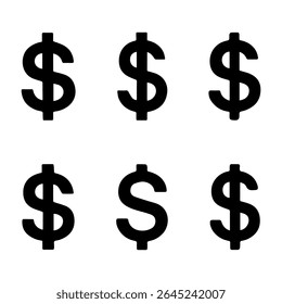 Set of Dollar Sign Icons in Black Silhouette Style