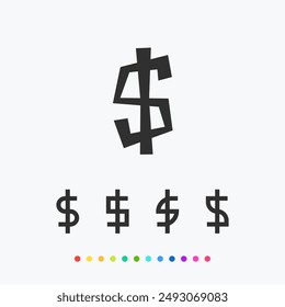 Un conjunto de signo de dólar con varias formas. Ilustración vectorial aislada