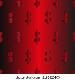 A set of dollar signs on a red background. Seamless pattern with monetary symbols of the American currency. Vector illustration with dollar signs.