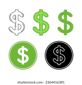 Set of dollar signs. USD currency icons isolated on white background. Collection of dollar symbols. Finance and banking concept. Vector illustration of money in different style