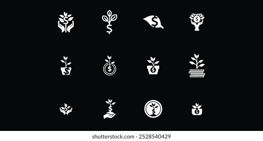 Set of Dollar sprout, Funding logo, Growing money symbol vector illustration